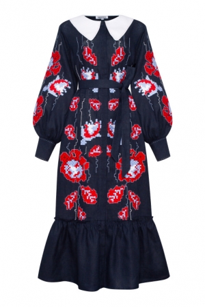 Rochie midi brodata motive traditionale Adele Foberini