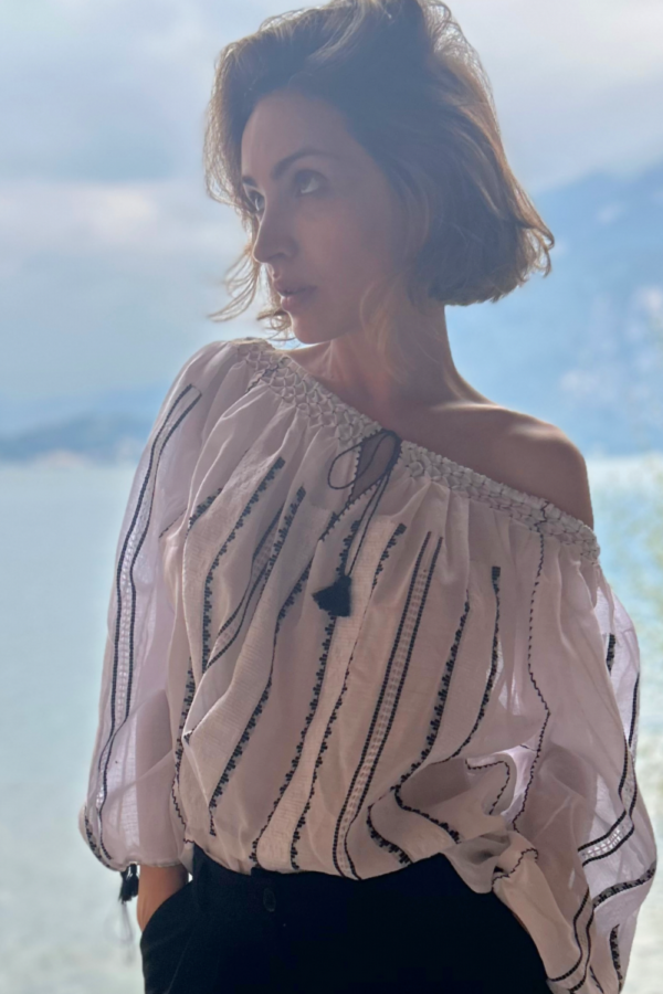 Black and White Romanian blouse  no 7 crafted made by Romanian Textile Art Cooperative