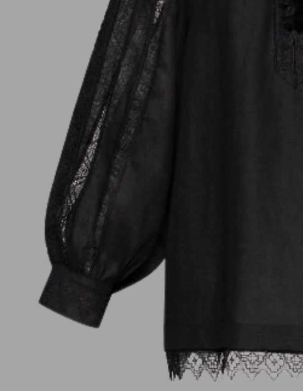 Black Linen Blouse with Lace Inserts Milena