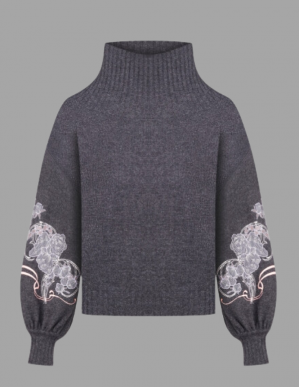 Boho Cashmere Cropped Jumper with Silk Peony Embroidery
