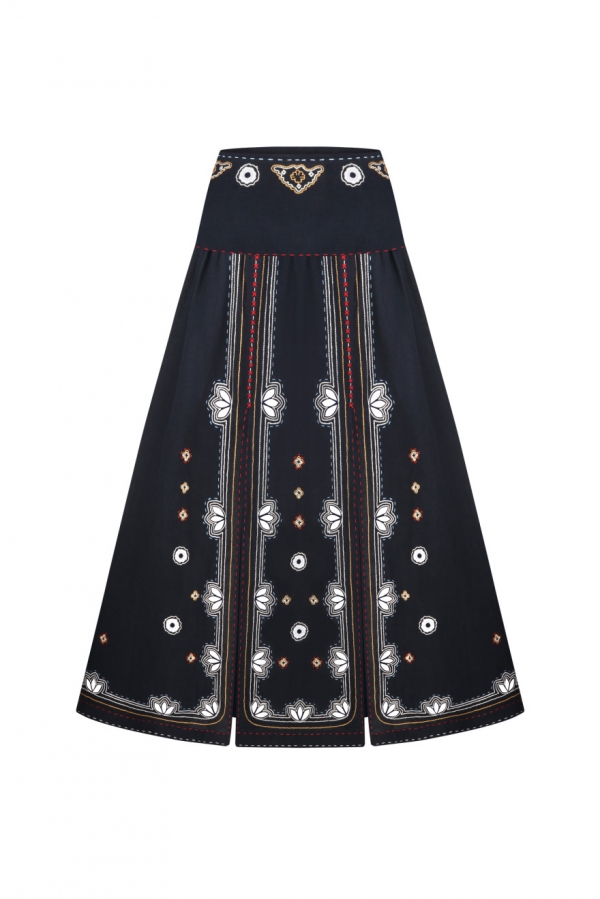 Check Mate Long Skirt in Navy Blue