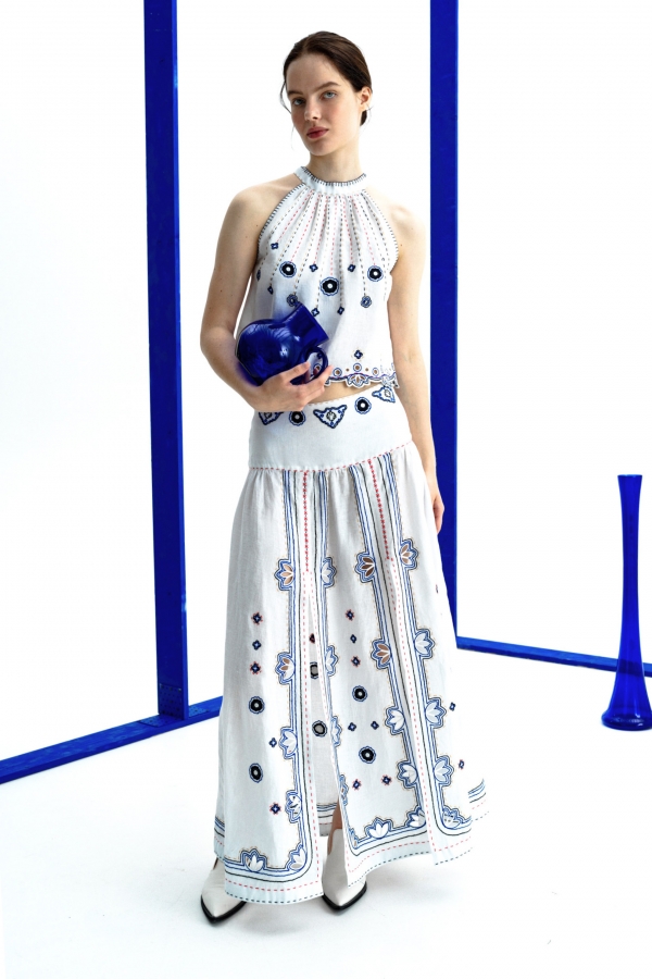 Check Mate Long Skirt in White
