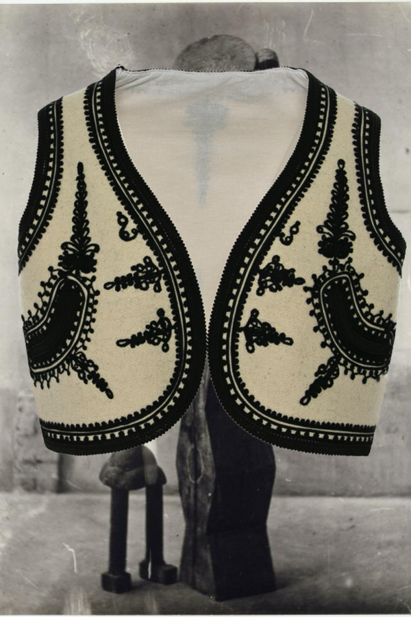 Ecru Wool & Cashmere Short Vest with Black Embroidery, Handcrafted by Authentic Romanian Artisans (04)
