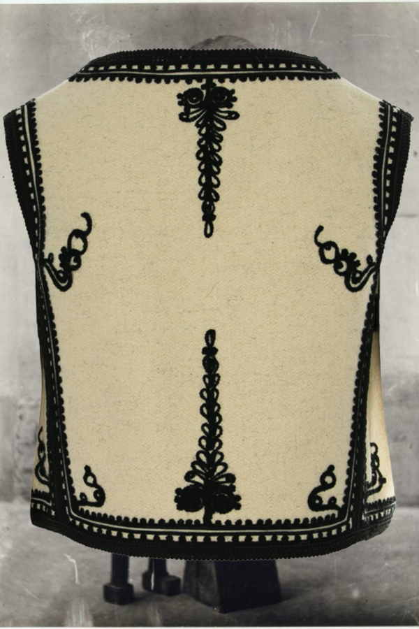 Ecru Wool & Cashmere Short Vest with Black Embroidery, Handcrafted by Authentic Romanian Artisans (04)