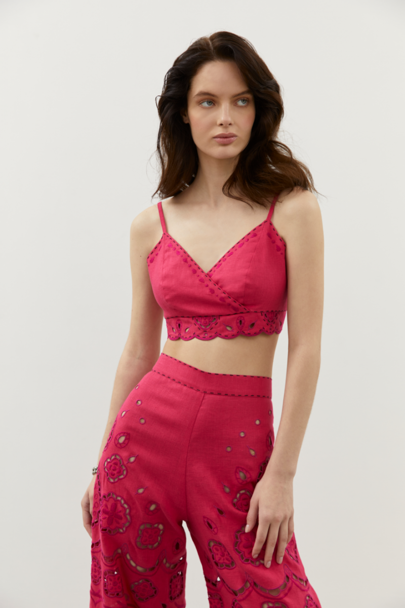Eternal Love Linen Top In Fuchsia