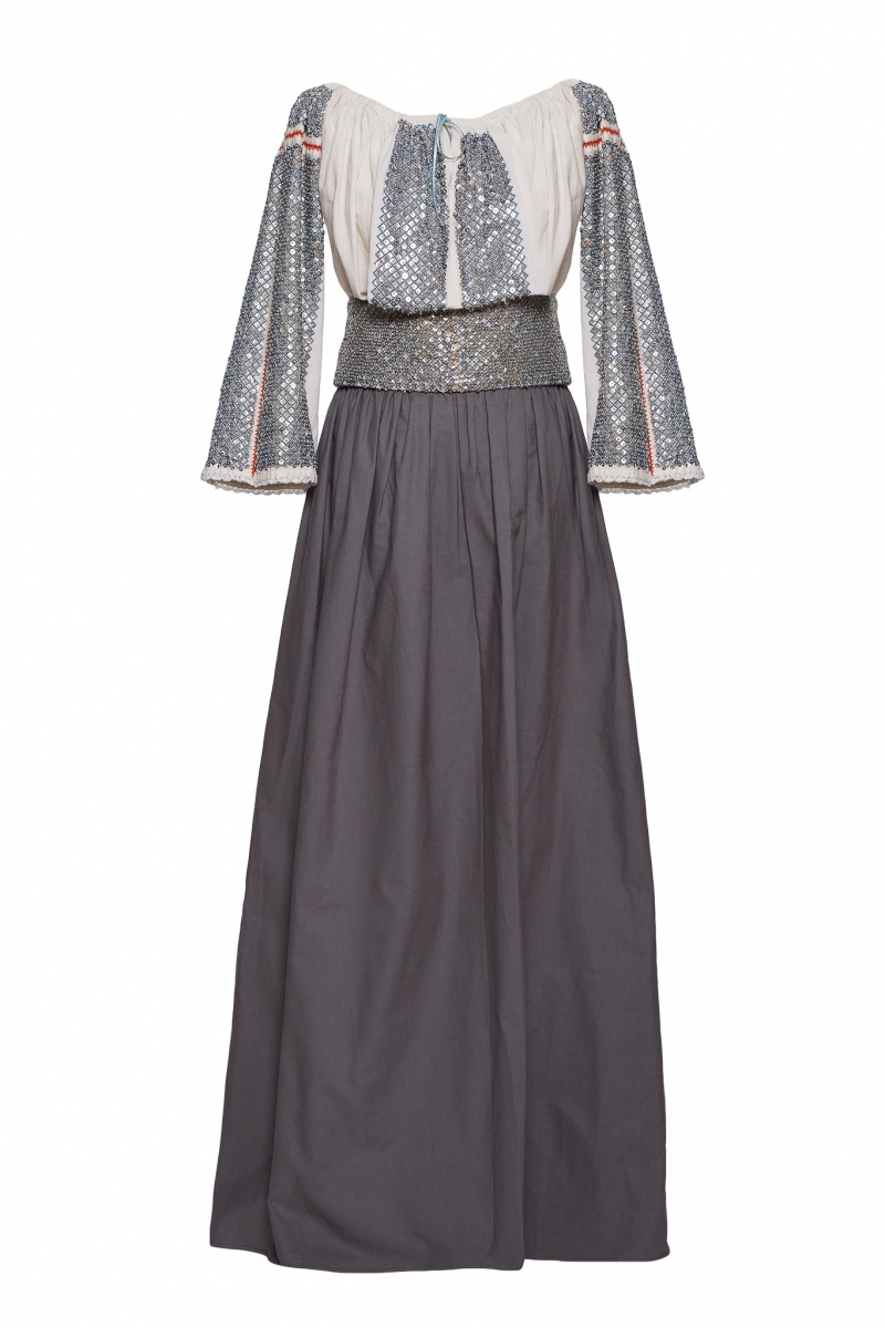 Gown Dress reconstructed from Antique Romanian Authentic Costume - Unique