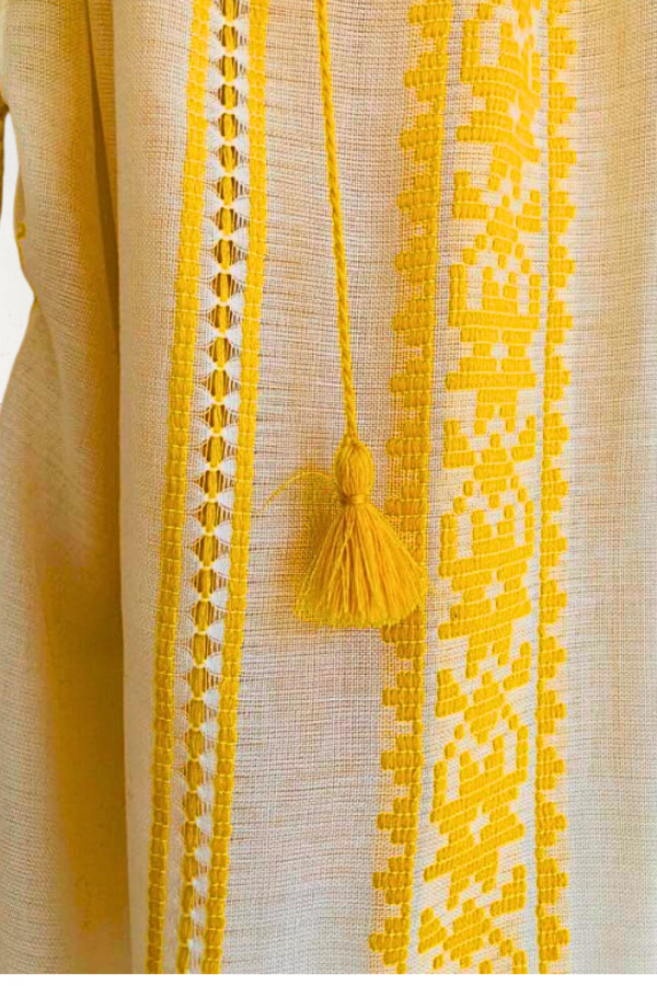Handwoven Traditional Romanian Blouse White with Yellow Embroidery