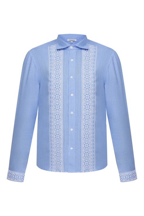 "MOTHERLAND" BLUE EMBROIDERY Men Shirt