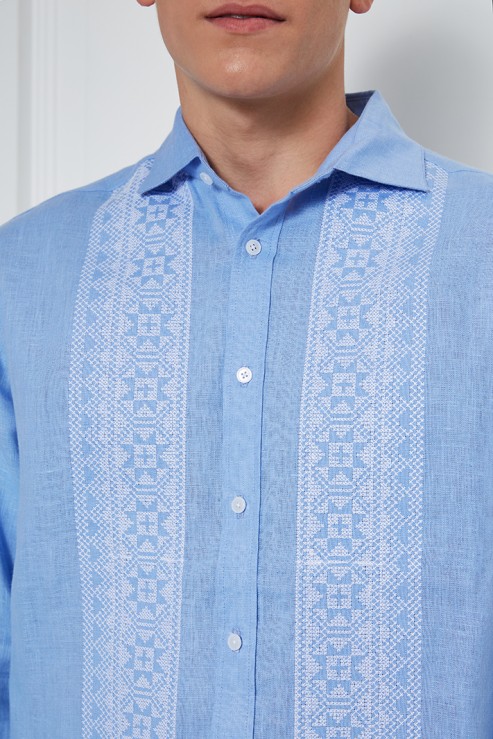 "MOTHERLAND" BLUE EMBROIDERY Men Shirt