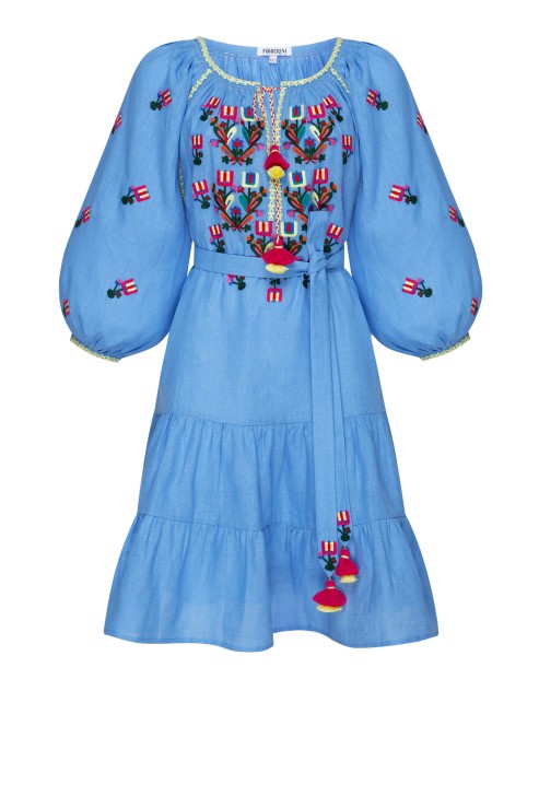 Omelia Chic Blue Mini Embroidered Dress