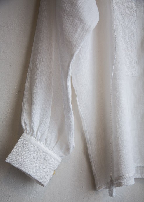 Traditional Shirt for Men with White Embroidery Handmade in Transylvania