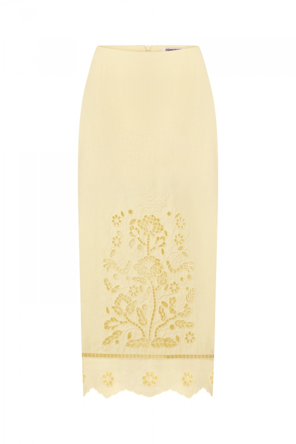 Tree of Life Yellow Embroidered Skirt