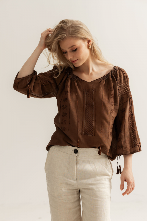 Upcycled Romanian Blouse – A Manifesto for Creativity and Sustainability in Mocha, 2025’s Color of the Year